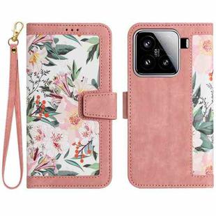 For Xiaomi 15 Floral Pattern Leather Phone Case with Lanyard(Pink)