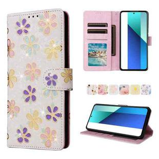 For Redmi Note 13 4G Bronzing Painting RFID Leather Phone Case(Bloosoming Flower)