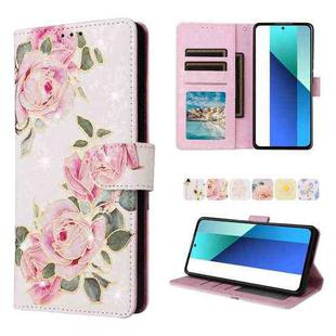 For Redmi Note 13 4G Bronzing Painting RFID Leather Phone Case(Rose Flower)