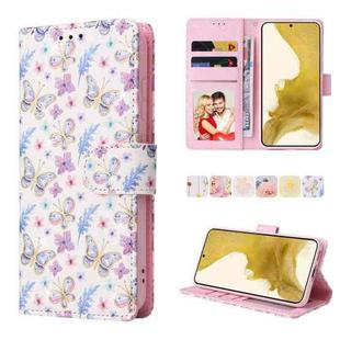 For Samsung Galaxy S23+ 5G Bronzing Painting RFID Leather Phone Case(Pansies)