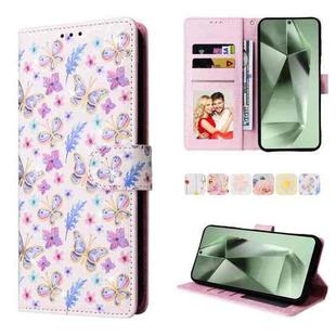 For Samsung Galaxy S25 FE 5G Bronzing Painting RFID Leather Phone Case(Pansies)