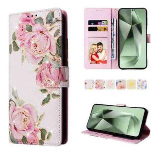 For Samsung Galaxy S25 FE 5G Bronzing Painting RFID Leather Phone Case(Rose Flower)