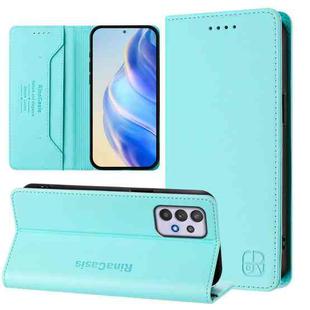For Samsung Galaxy A32 4G RC01 Dual-Folded Magnetic Suction RFID Leather Phone Case(Mint Green)