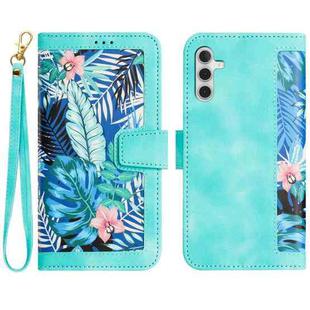 For Samsung Galaxy S24 5G Floral Pattern Leather Phone Case with Lanyard(Green)