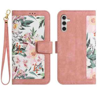 For Samsung Galaxy S24 5G Floral Pattern Leather Phone Case with Lanyard(Pink)