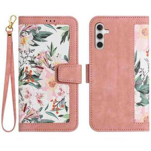 For Samsung Galaxy S24 FE 5G Floral Pattern Leather Phone Case with Lanyard(Pink)