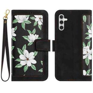 For Samsung Galaxy S24 FE 5G Floral Pattern Leather Phone Case with Lanyard(Black)