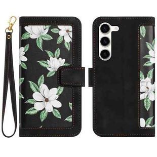 For Samsung Galaxy S23+ 5G Floral Pattern Leather Phone Case with Lanyard(Black)