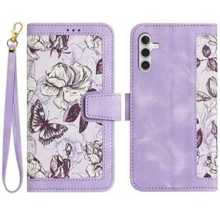 For Samsung Galaxy S23 FE 5G Floral Pattern Leather Phone Case with Lanyard(Light Purple)