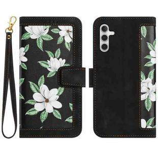For Samsung Galaxy S23 FE 5G Floral Pattern Leather Phone Case with Lanyard(Black)