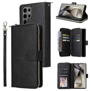For Samsung Galaxy S25 Ultra 5G 9-Card Slots Zipper Wallet Bag Leather Phone Case(Black)
