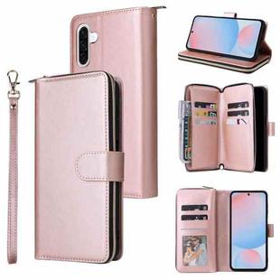 For Samsung Galaxy A56 5G 9-Card Slots Zipper Wallet Bag Leather Phone Case(Rose Gold)