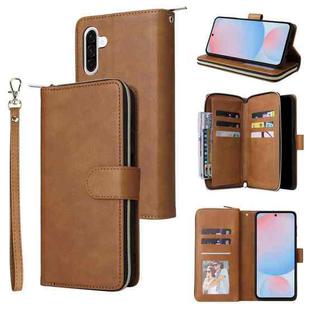 For Samsung Galaxy A56 5G 9-Card Slots Zipper Wallet Bag Leather Phone Case(Brown)