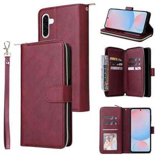 For Samsung Galaxy A56 5G 9-Card Slots Zipper Wallet Bag Leather Phone Case(Wine Red)