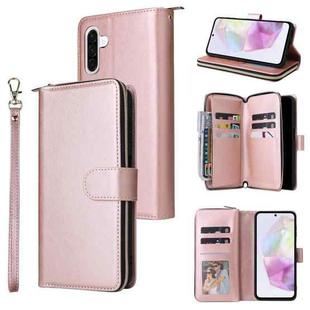 For Samsung Galaxy A17 5G 9-Card Slots Zipper Wallet Bag Leather Phone Case(Rose Gold)