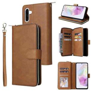 For Samsung Galaxy A17 5G 9-Card Slots Zipper Wallet Bag Leather Phone Case(Brown)