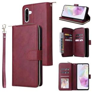 For Samsung Galaxy A17 5G 9-Card Slots Zipper Wallet Bag Leather Phone Case(Wine Red)