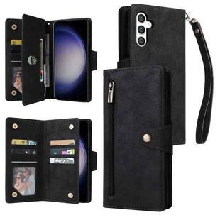 For Samsung Galaxy S25 5G Rivet Buckle 9 Cards Three Fold Leather Phone Case(Black)
