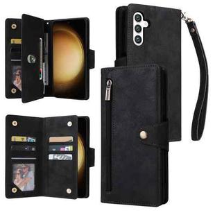 For Samsung Galaxy S25+ 5G Rivet Buckle 9 Cards Three Fold Leather Phone Case(Black)