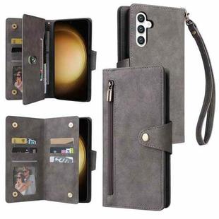For Samsung Galaxy S25+ 5G Rivet Buckle 9 Cards Three Fold Leather Phone Case(Grey)