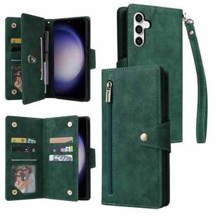 For Samsung Galaxy S25 FE 5G Rivet Buckle 9 Cards Three Fold Leather Phone Case(Green)