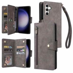 For Samsung Galaxy S25 FE 5G Rivet Buckle 9 Cards Three Fold Leather Phone Case(Grey)