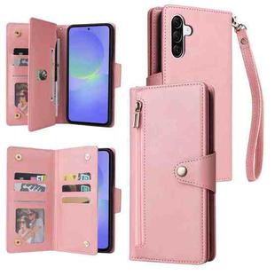 For Samsung Galaxy A36 5G Rivet Buckle 9 Cards Three Fold Leather Phone Case(Rose Gold)
