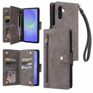 For Samsung Galaxy A36 5G Rivet Buckle 9 Cards Three Fold Leather Phone Case(Grey)