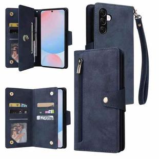 For Samsung Galaxy A56 5G Rivet Buckle 9 Cards Three Fold Leather Phone Case(Blue)