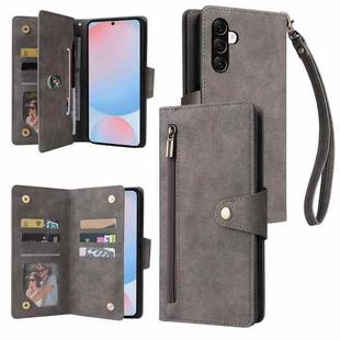 For Samsung Galaxy A56 5G Rivet Buckle 9 Cards Three Fold Leather Phone Case(Grey)