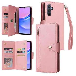 For Samsung Galaxy A17 5G Rivet Buckle 9 Cards Three Fold Leather Phone Case(Rose Gold)