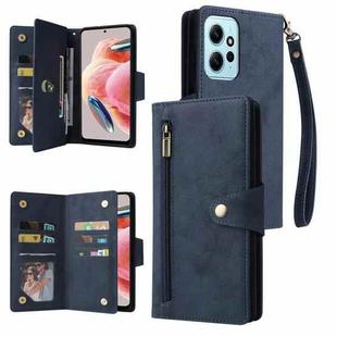 For Redmi Note 12 4G Rivet Buckle 9 Cards Three Fold Leather Phone Case(Blue)