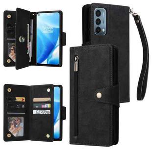 For OnePlus Nord 200 5G Rivet Buckle 9 Cards Three Fold Leather Phone Case(Black)