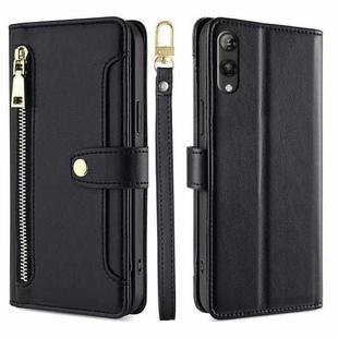 For Rakuten Hand 5G Sheep Texture Cross-body Zipper Wallet Leather Phone Case(Black)