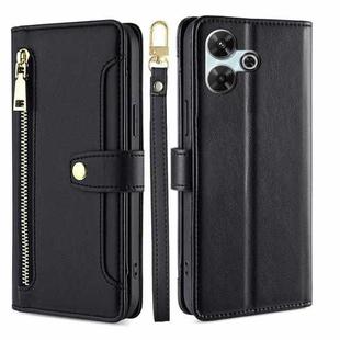 For Redmi 13 4G Sheep Texture Cross-body Zipper Wallet Leather Phone Case(Black)