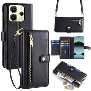 For Redmi Note 14 4G 163.25mm Sheep Texture Cross-body Zipper Wallet Leather Phone Case(Black)