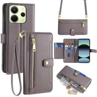 For Redmi Note 14 4G 163.25mm Sheep Texture Cross-body Zipper Wallet Leather Phone Case(Grey)