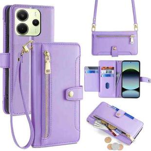 For Redmi Note 14 4G 163.25mm Sheep Texture Cross-body Zipper Wallet Leather Phone Case(Purple)