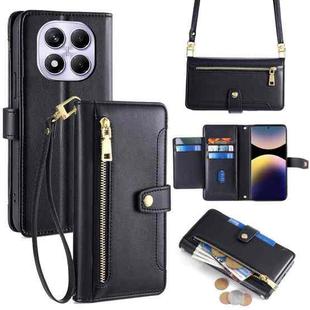 For Redmi Note 14 Pro 4G Sheep Texture Cross-body Zipper Wallet Leather Phone Case(Black)