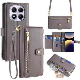 For Redmi Note 14 Pro 4G Sheep Texture Cross-body Zipper Wallet Leather Phone Case(Grey)