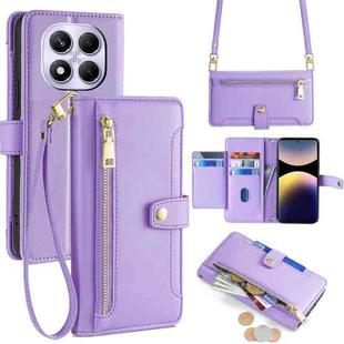 For Redmi Note 14 Pro 4G Sheep Texture Cross-body Zipper Wallet Leather Phone Case(Purple)