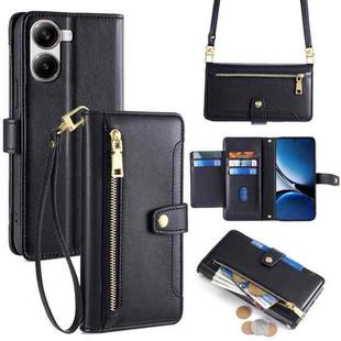 For Redmi Turbo 4 Sheep Texture Cross-body Zipper Wallet Leather Phone Case(Black)