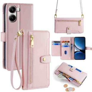 For Redmi Turbo 4 Sheep Texture Cross-body Zipper Wallet Leather Phone Case(Pink)