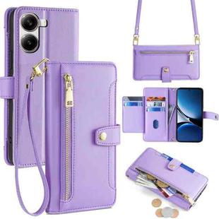 For Redmi Turbo 4 Sheep Texture Cross-body Zipper Wallet Leather Phone Case(Purple)