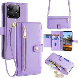 For Redmi Note 14 4G 164.84mm Sheep Texture Cross-body Zipper Wallet Leather Phone Case(Purple)