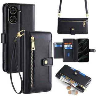 For Redmi A5 4G 171.7mm Sheep Texture Cross-body Zipper Wallet Leather Phone Case(Black)