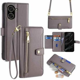 For Redmi A5 4G 171.7mm Sheep Texture Cross-body Zipper Wallet Leather Phone Case(Grey)