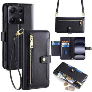 For Redmi Note 14S 4G Sheep Texture Cross-body Zipper Wallet Leather Phone Case(Black)