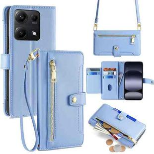 For Redmi Note 14S 4G Sheep Texture Cross-body Zipper Wallet Leather Phone Case(Blue)