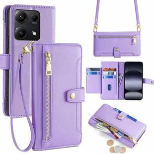 For Redmi Note 14S 4G Sheep Texture Cross-body Zipper Wallet Leather Phone Case(Purple)